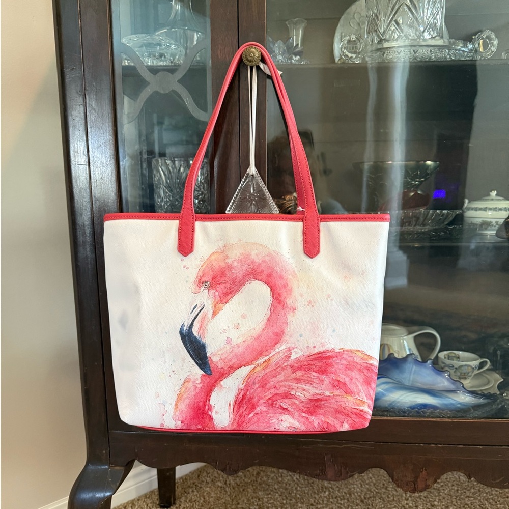 Pink Flamingo Tote Bag Tropical Beach Summer Canvas Purse NWT